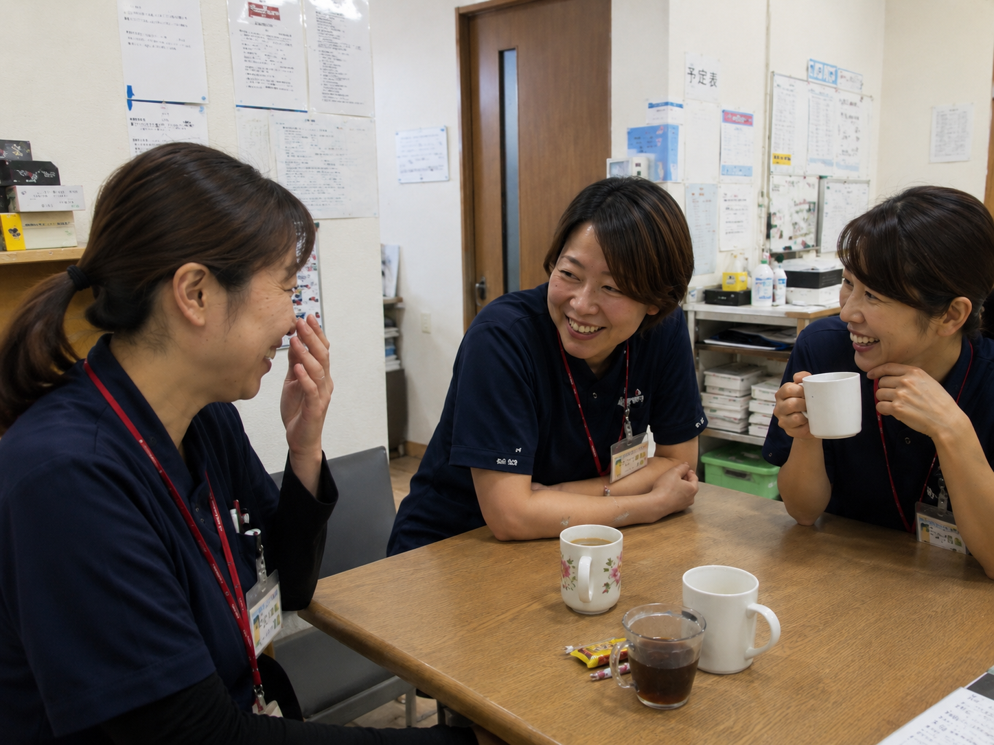 看護師同士が笑顔で話し合う様子